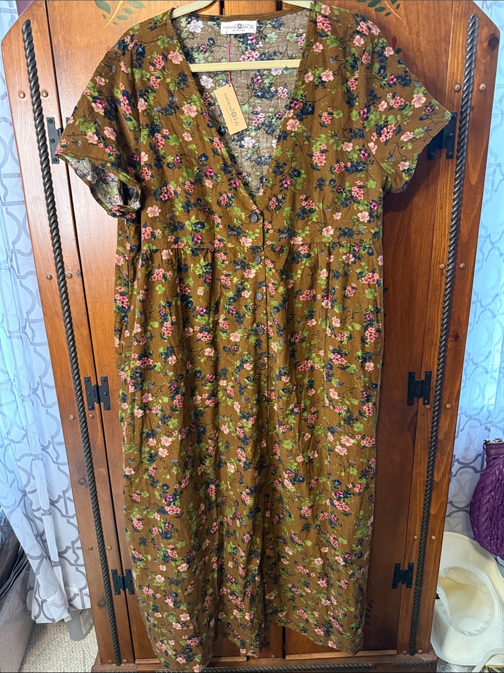 NATURAL LIFE Olive Green Floral Maxi Dress